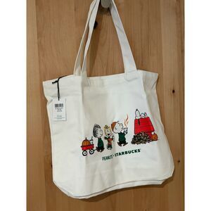 Starbucks x Peanuts Snoopy Doghouse & Wagon Canvas Tote Bag Cream NWT